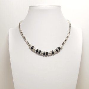 Napier Silver tone Black Chain Statement Necklace.